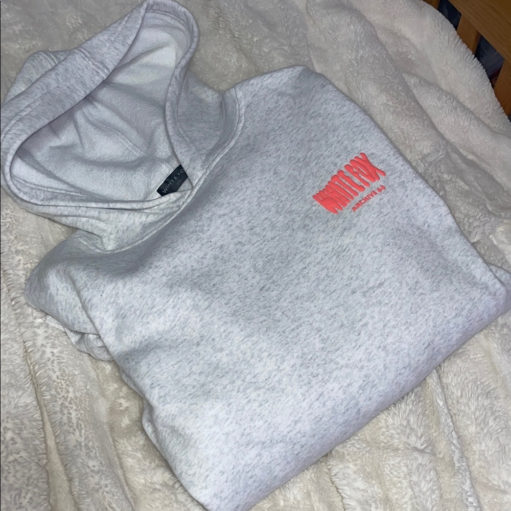 White Fox Boutique Light Gray Hoodie with Pink Logo